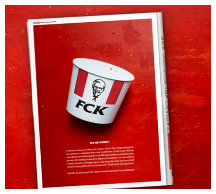 KFC FCK idea for social media post when they ran out of chicken