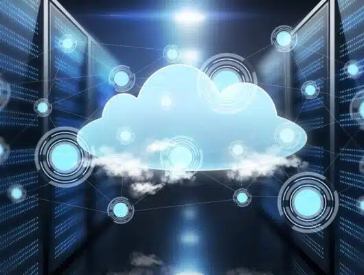 Picture of a cloud and web hosting servers that all good web hosting providers offer to businesses